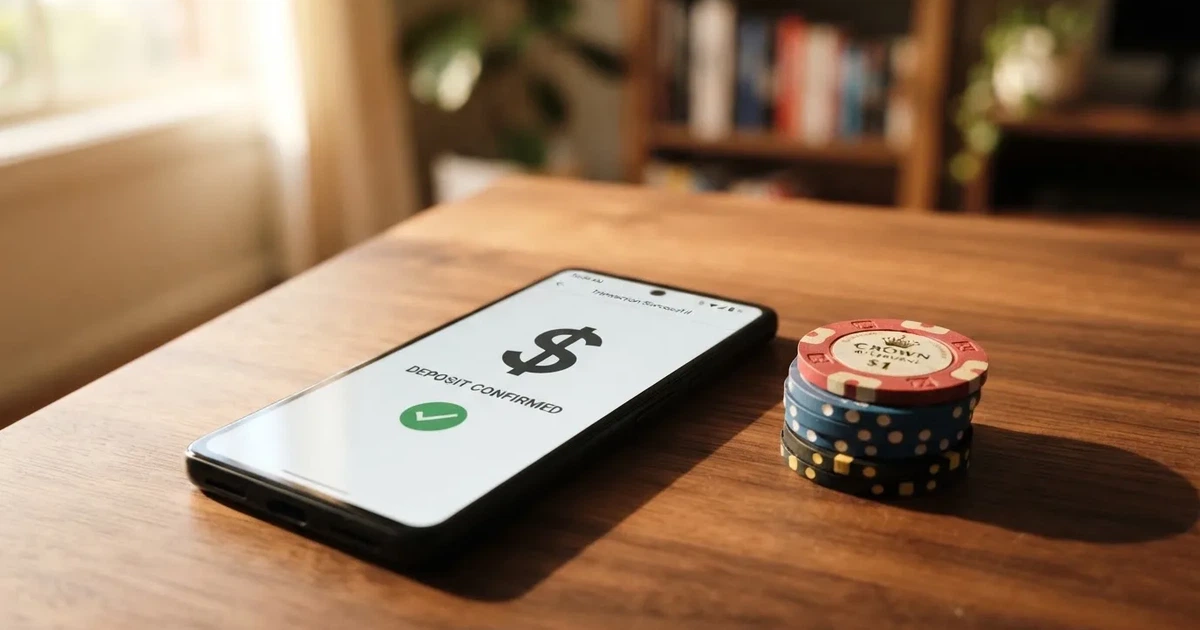 A phone displaying a bank transfer confirmation screen next to a stack of Australian dollar notes.