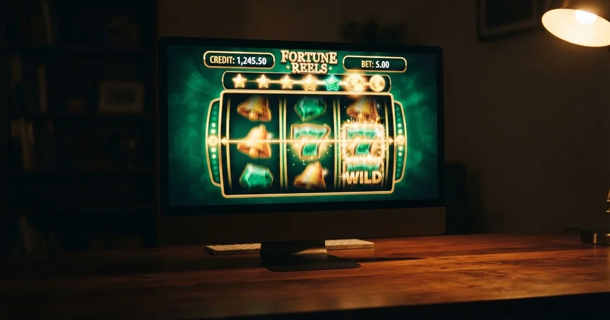 A close-up of a slot reel display shown on a monitor, no other windows open.